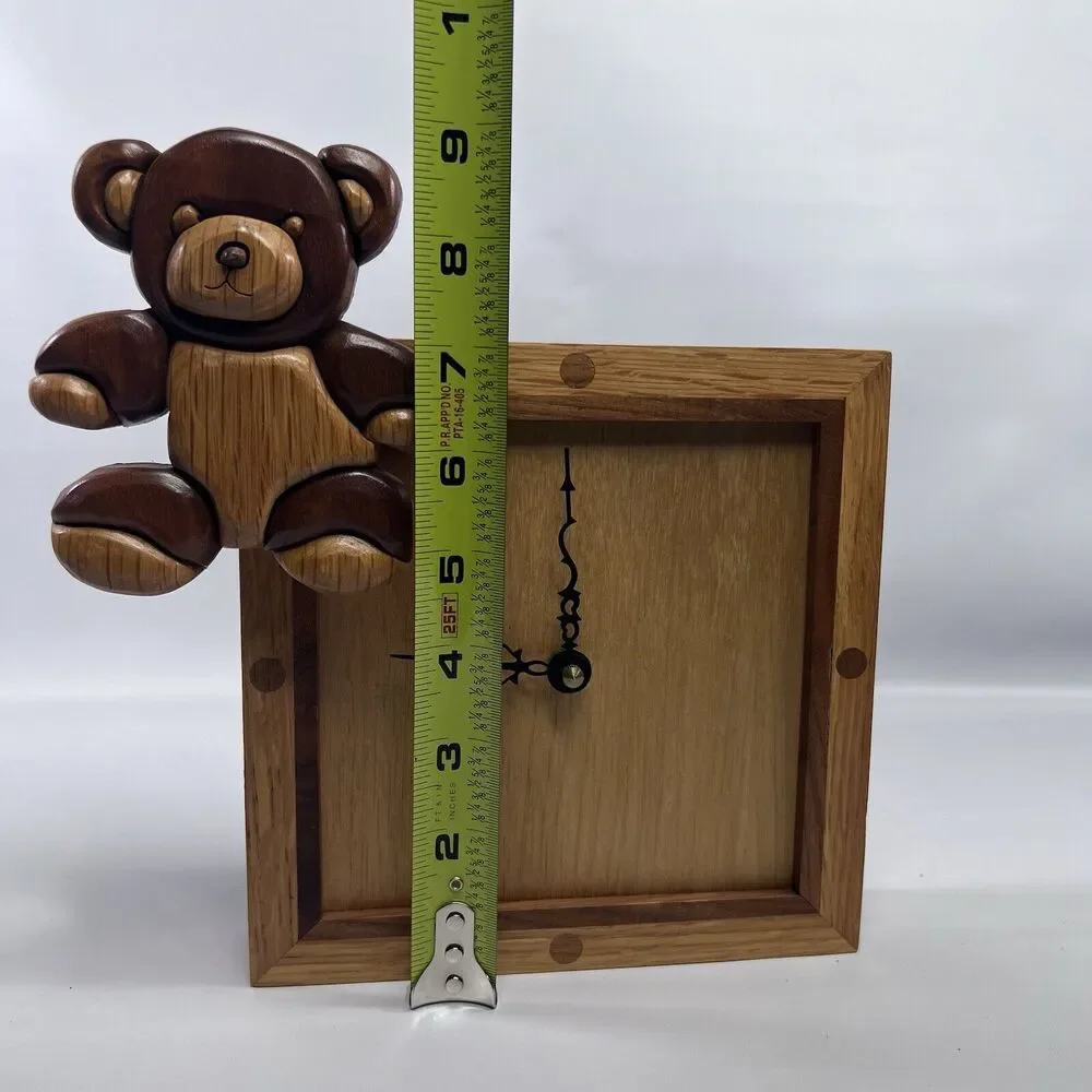 Vintage Handmade Wooden Teddy Bear Clock Working